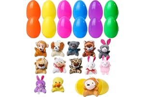 JIEBWCHA Easter Eggs with Plush Animals - 12X Stuffed Pre Filled Basket Stuffer Plushies | Easter Eggs with Animal Toys for Classroom Prize Hunt Filler