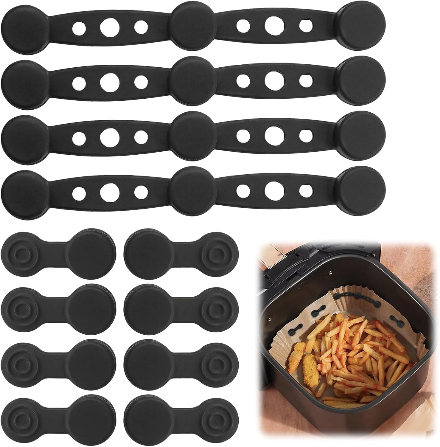 12 Clips Magnéticos de Silicona para Air Fryer, Imanes para Freidora de Aire que Fijan Papel de Horno, Reutilizables, Resistentes al Calor, Accesorios para Cestas Metálicas Compatible con Cosori Ninja