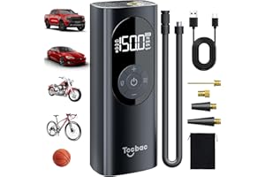 Tccbac Car Tyre Inflator Air Compressor 6000mAh Portable Cordless Electric Bike Pump Digital Display with 4 Nozzle Adaptors and LED Light for Car Motorcycle Bicycle Balls,150PSI Auto-Off