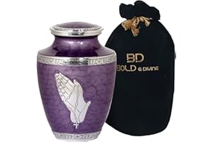 BOLD & DIVINE Praying Hand Adult Urn For Human Ashes | Large | Purple | A Simple Elegant, Handcrafted and Minimalistic Resting Place for Your Loved One With Beautiful Velvet Bag