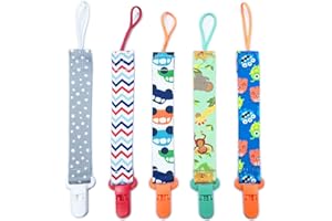 Aieino 5pcs Dummy Clips - Pacifier Holders Soother Clip Set Cartoon Pattern Leashes Chains Dummy Strap for Baby Pacifiers Teething Toys Baby Shower Newborn Essentials(Boy)