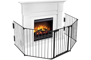 NAIZY Rejilla de protección para chimenea de 300 cm, con puerta, sin agujeros, 5 elementos, plegable, Valla Seguridad para Niños, de Metal