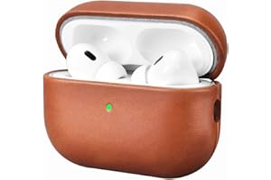 ICARER FAMILY ICARERFAMILY Skórzane etui do AirPods Pro 2 2022, wysokiej jakości, prawdziwa skóra, odporne na wstrząsy, etui ochronne do słuchawek Apple AirPods Pro 2 (widoczne LED), obsługa bezprzewodowej