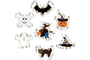 QASIMOF Halloween Cookie Cutters Set 7 Pieces, Stainless Steel Halloween Biscuit Cutters Shape - Pumpkin, Bat, Ghost, Cat, Witch, Hat, Skeleton for Halloween Food Party