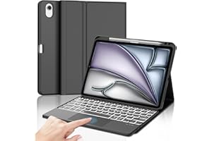 IVEOPPE Funda Teclado para iPad Air 11 (M2 2024/M3 2025) con Touchpad, Cover Teclado Trackpad Retroiluminación Español Ñ Bluetooth Magnética Desmontable para iPad Air M2 2024/M3 2025 11 Pulgadas, Negro