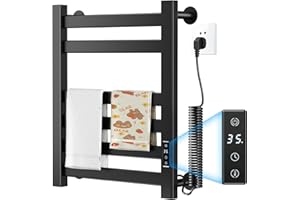 CUPCHID Badheizkörper Elektrisch, 580x490mm Handtuchhalter Energiesparend ohne Bohren 200W Handtuchtrockner elektrisch für Bad mit Touch-Steuerung LED-Anzeige, wählbare Temperatur, Schwarz