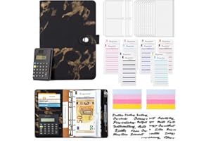 ‎KINKAOCIO Budget Planner Deutsch mit Taschenrechner A6 Budget Binder Cash Stuffing Finanzplaner Sparchallenge Budgetplaner Geld Organizer Sparbuch Geldplaner Haushaltsbuch mit Geldfächer (Marmor Schwarz)