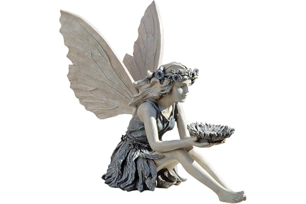 Design Toscano La Fée du Tournesol Statue de Jardin Mangeoire d'Oiseaux, 51 cm, polyrésine, deux tons pierre