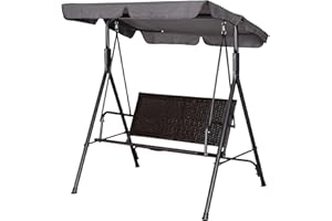 ‎OUTSUNNY Outsunny Hollywoodschaukel 2-Sitzer Gartenschaukel Schaukelbank Verstellbares Sonnendach Stahlrahmen Rattan 140 x 110 x 151 cm