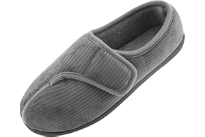 Git-up Pantuflas De Casa para Hombre Zapatillas Cálidas Cómodas Antideslizantes con Plantilla De Espuma De Memoria Zapatillas Ajustables para Diabéticos para Pies con Edema Y Artritis