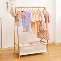 Yorbay Perchero De Bambú Para Niños Con 2 Cestas Y 2 Barras Ajustables - Organizador Infantil Para Disfraces, Ropa Y Juguetes