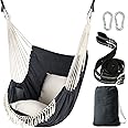Chihee Hammock Chair Hanging Swing 2 Seat Cushions Included,Strong Webbing Straps and Hooks for Easy Hanging Soft Cotton Weave Hanging Chair Side Pocket Large Tassel Chair Set Comfort Indoor Outdoor