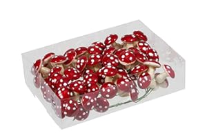 MIJOMA Lot de mini champignons tue-mouches sur fil - Décoration d'automne - Décoration de table - Bricolage - Jardin féérique - Pots de fleurs - Bonsaï - Porte-bonheur - Rouge et blanc (27 mm, 72)