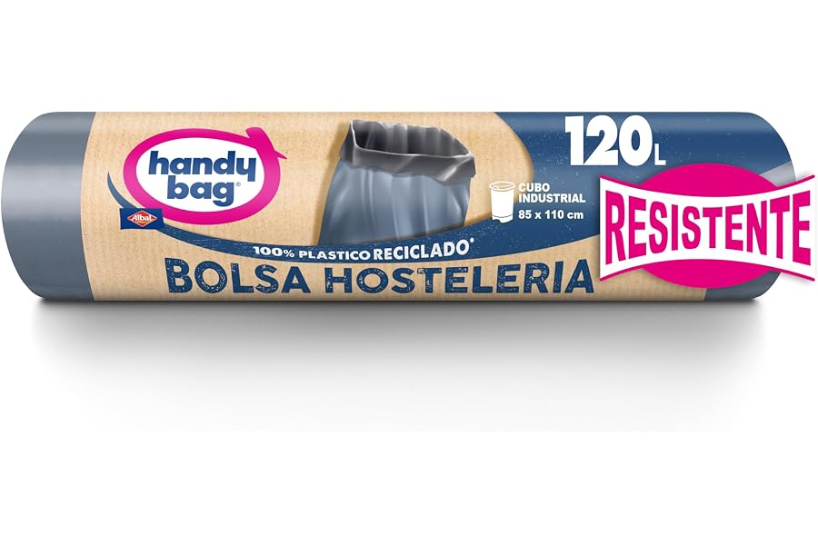 Handy Bag Bolsas de Basura 120L Industrial, Extra Resistentes, No Gotean, 100% Material Reciclado, 8 Bolsas