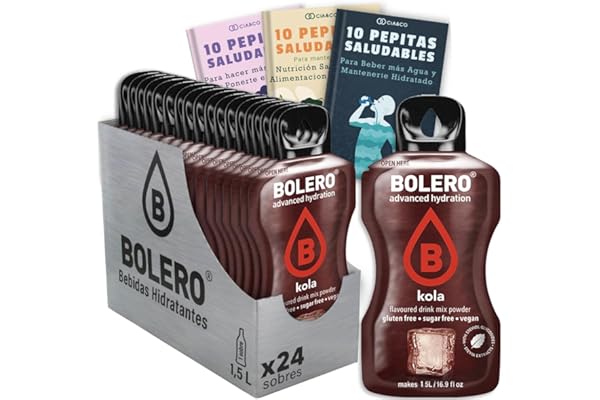 24 x Bebida Bolero COLA Hidratante Sin Azucar (24x9 grs) + 30 Pepitas Saludables para una vida más sana by Cia&Co