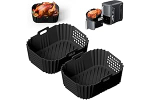 papasgix Silicone Moule Air Fryer Ninja Double Stack XL SL400EU 9.5L, Ouverture latérale Grande Capacité Ninja SL400EU Accessoires Air Fryer pour Friteuse sans Huile(Noir，2PCS)