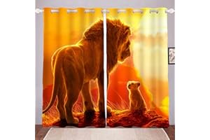 LKFFHAVD Lot de 2 rideaux occultants - Motif Roi Lion - Avec œillets - En polyester - Pour salon, chambre à coucher, chambre d'enfant, cuisine (3,100 x 140 (l x H)