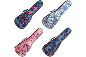 Longteam Custodia per ukulele con stampa in spugna, 10 mm, impermeabile, portatile, con tasca portaoggetti (26 in tenore, fiore blu)