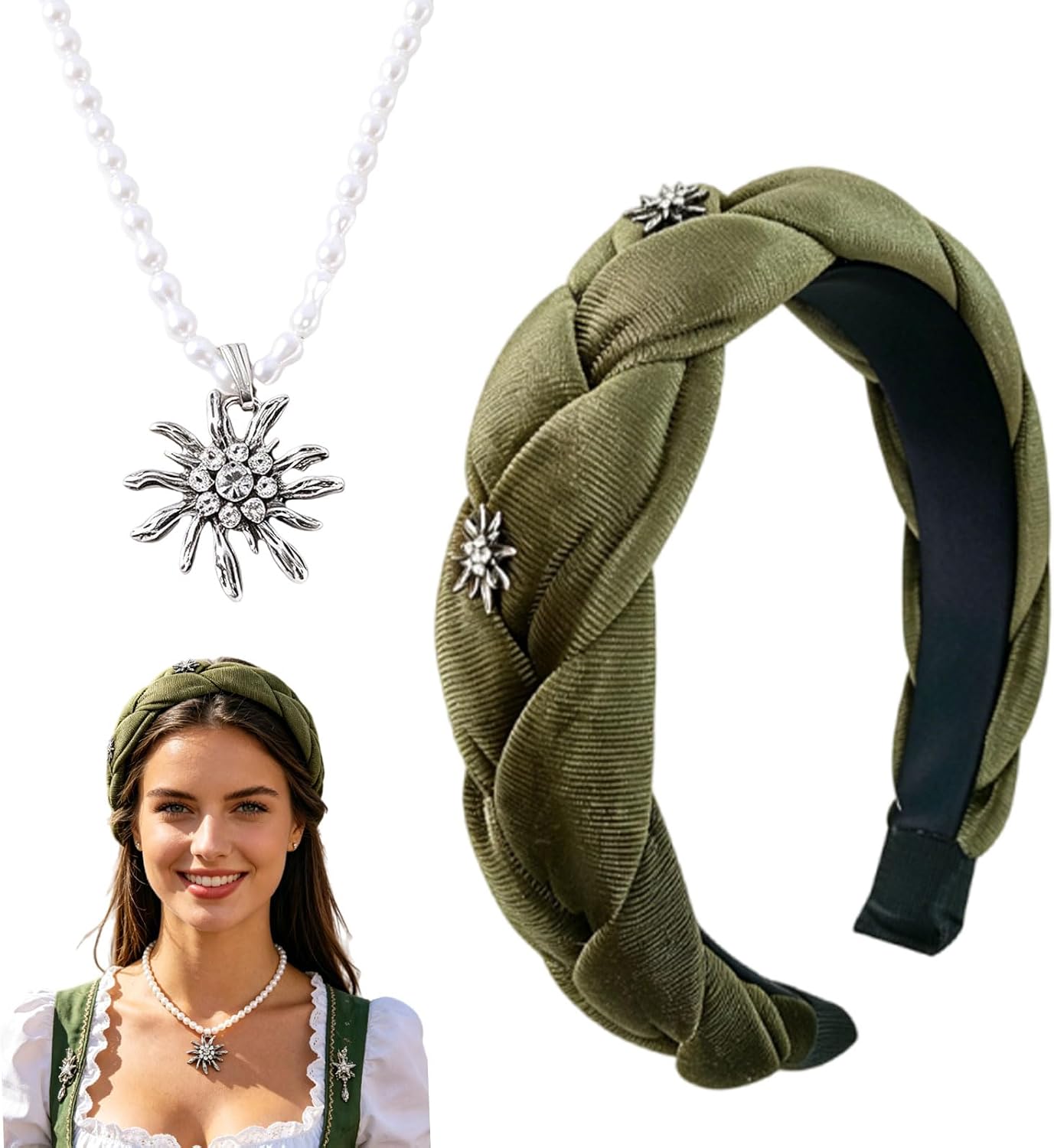 Einrichtung & Inbetriebnahme : Dirndl Haarreif Damen Grün mit Edelwei 2-teil
