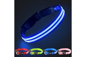 PcEoTllar Collier Chien Lumineux, Rechargeable Clignotant Collier Chien LED Etanche pour Sécurité Nocturne Collier LED Réglable pour Petits Moyens Grands Chiens, Bleu S