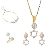 Zeneme Jewellery Set for Women American Diamond Necklace Set with Earrings, Bracelet and Ring Jewellery for Girls and Women: 