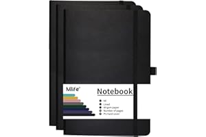 Mlife Mały A6 Notatnik w linie-3 Pack,192 strony, notatnik A6, mini twarda okładka z elastyczną taśmą zamykającą i składaną kieszenią (Czarny)