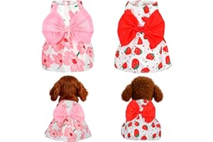 Telooco 2 Stück Hundekleidung Hunde Rock mit Schleife Welpen Kleidung für Klein Hunde Sommer Hundepyjama Bedrucktes Erdbeer Welpenkleid für Chihuahuas Yorkshire Terrier Kätzchen (Rosa, Rot)