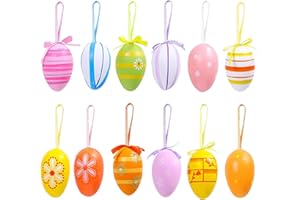 EGEKTBH Easter Eggs Hanging Ornaments Decorations, 12 Pcs Easter Plastic Eggs for Easter Tree, Easter Colorful Eggs Painted Eggs for Home Party Decor