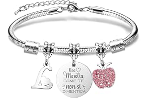 COEROW Regalo Del Giorno Dell'insegnante 26 Lettere Iniziali Braccialetti Apprezzamento Insegnante Regalo Gioielli Delle Donne Per Professore,Mela Bracciali Regalo Del Nome