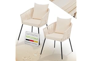 ‎JUSKYS Juskys Rope Gartenstühle 2er Set wetterfest - bis 160 kg belastbar - Sitz- & Rückenkissen aus Polyester - 2 Stühle aus Stahl & Polypropylen für Garten, Terrasse & Balkon - Beige