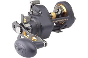 PENN Fathom II Star Drag Multiplier Reel - Saltwater Fishing Reel for Boat, Shore Casting and Kayak Fishing, Black/Gold