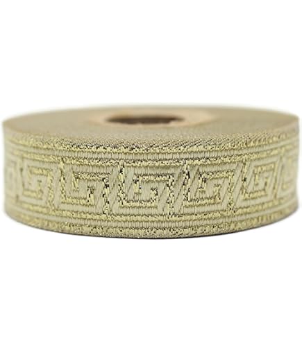 16062 - Rollo De Cinta Jacquard Dorada De 11 Yardas, 1.6 Cm De Ancho, Ribete De Jacquard De Llave Griega, Cintas Tejidas, Collares De Perro, Cinta