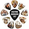 LOVEVEN Médiator Personnalisé Guitare avec Photo Texte Logo, Médiators Personnalisables ABS 0,46/0,71/0,96/1,2 mm pour Guitare Électrique Acoustique Basse Ukulélé, Cadeau Musicien Homme Femme