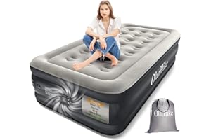 OlarHike Single Airbed, Inflatable Air Mattress with Built-in Pump, Blow Up Bed, Self Inflating Folding Guest Air bed with Flocked Surface For Camping & Home Use, 190cm L x 90cm W x 46cm H(Black)