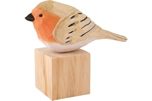 WEWAYSMILE Wooden Carved Bird Figurine, Hand Carved Painted Wooden Statues, Cute Animal Ornament Craft for Home Office Desktop Decoration(Little Fat Bird)