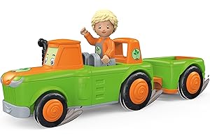 Toddys by Siku 0147, Frank Farmy, 2-teiliger Traktor Plus Anhänger, Zusammensteckbar, Inkl. beweglicher Spielfigur, Hochwertiger Schwungradmotor, Grün/Orange, Ab 12 Monaten