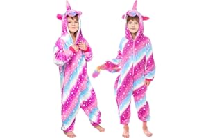 GEEKEO Grenouillère Licorne Onesie Pyjama pour Filles Combinaison Douce Surpyjama l'hiver Pyjamas pour Enfants, Combinaison Animal Habillage Costume Cosplay pour Halloween Noel Carnival Cadeaux