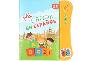 CUEI Sound Book, Spanish alphabet Animal Fruit Numbers Shapes Educational Toy, ABC Learning Toys, Interactive Baby Books for Toddlers 1-3, Gifts for Boys, Girls, Learning Activity Guide(Orange)