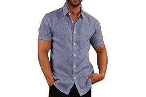 COOFANDY Mens Shirts Short Sleeve Summer Shirt Casual Linen Shirts Regular Fit Holiday Shirt with Pocket