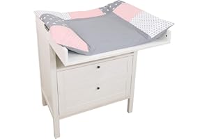 ULLENBOOM ® Wickelauflagenbezug 75x85 cm Rosa Grau (Made in EU) - abnehmbarer Bezug für Wickelauflage 85x75, Baby Überzug für Wickelunterlage aus Baumwolle, Wickelbezug für Wickeltisch