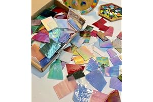 Lanyani Iridescent Stained Glass Pieces for Crafts and Decoration,Variety Irregular Broken Stained Glass Mosaic Tile Scraps,1Kg/35oz Pack