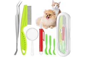 HezzLuv Tick Remover Tool Set, Painlessly Tick Remover Tools For Dogs With 5 X Tick Removers, 1 X Comb, 1 X Magnifier, Effortlessly Dog Tick Removal For Dogs, Cat, Humans, Children(7PCS)
