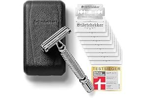 ‎STÖRTEBEKKER SHAVING ACCESSORIES Störtebekker® Premium Rasierhobel Herren Hamburg - Rasierset mit 10 Rasierklingen & Leder-Etui - Nassrasierer Herren inkl. Reise-Etui mit Spiegel - *TESTSIEGER* Stiftung Warentest (12/2024)