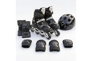 Xtrim Adjustable 4-Wheel Inline Skates for Kids, 8-14 yrs with RGB LED Wheels on Front Wheel, Triple Lock Safety, ABEC-7 Bearings, Breathable, Size 38–41, Skating Shoes, Comes with Protective Gears
