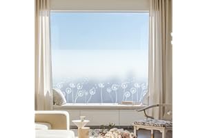 dktie Fensterfolie Blickdicht Sichtschutzfolie Fenster Milchglasfolie Löwenzahn-Muster Statische Aufkleber ohne Klebstoff Wiederverwendbar Geeignet für Wohnzimmer, Schlafzimmer, Küche 44.5x200cm
