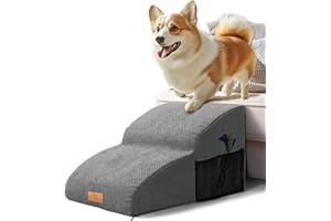 Masthome Scaletta per Cani Estesa a 2 Gradini, Scala Cane in Spugna per Letto Divano, Scale Antiscivolo per Animali Anziani/Feriti per Salire Sul Letto, con Copertura Rimovibile e Lavabile (Grigio)