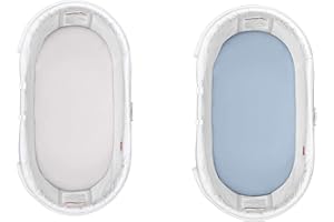 Dudu N Girlie Moses Basket Sheets 67 x 30 cm Cotton | Cradle Fitted Sheets Jersey Soft Bassinet Bedsheet Hypoallergenic Elasticated Breathable Pram Fitted Sheets (Pack of 2, White & Blue)