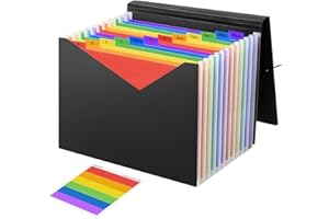 WENGX Accordion Expanding File Organiser,File Wallet with Colour Labels,13 Pockets Portable Filing Box Desktop Colored Folders Paper Document Paperwork Receipt Organisers A4 and Letter Size