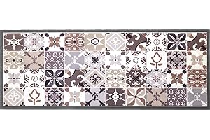 oKu-Tex Wycieraczka, mata zatrzymująca brud, chodnik kuchenny, wzór mozaikowy, w kratkę, nadaje się do prania, dywanik pod drzwi do wewnątrz, antypoślizgowa, kolor szary/beżowy, 45 x 75 cm