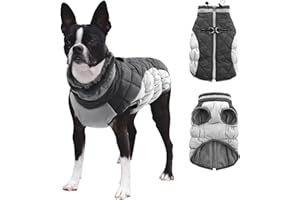CITÉTOILE Płaszcz dla psa, kurtka dla psa z uprzężą, wodoszczelny, z polarową podszewką, dla małych psów, ciepła kamizelka dla psów, odblaskowa, dla małych, średnich i dużych psów, szary, XL